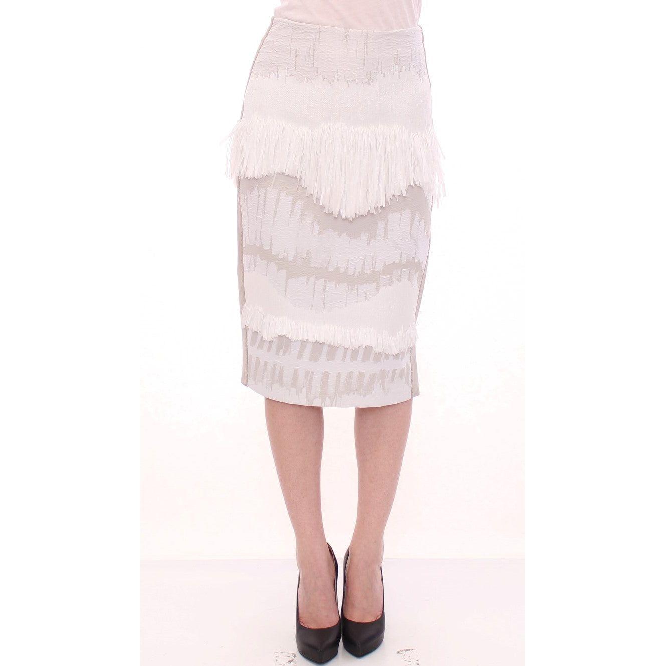 Arzu Kaprol Elegant Pencil Skirt in White and Gray Tones Arzu Kaprol Misty Rose