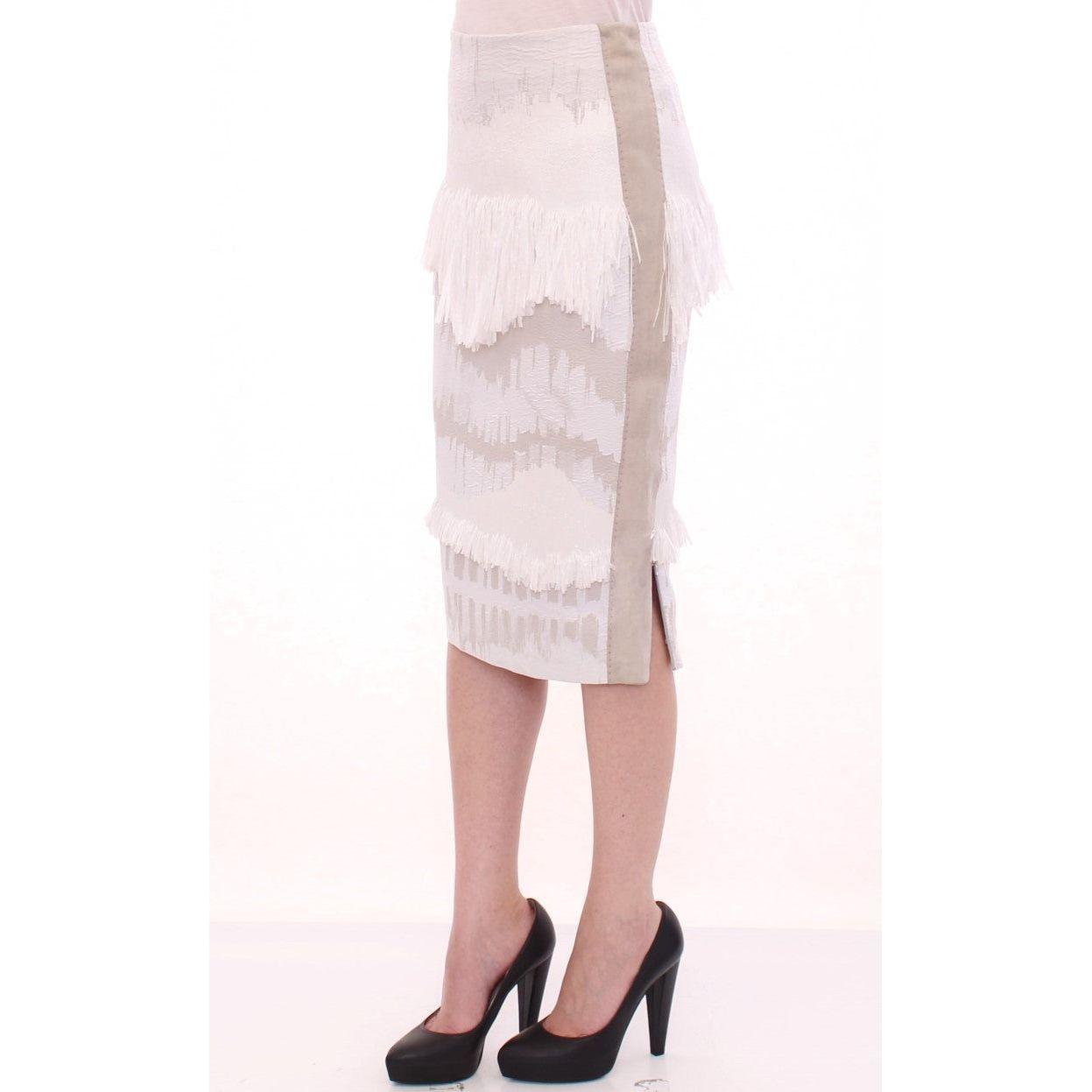 Arzu Kaprol Elegant Pencil Skirt in White and Gray Tones Arzu Kaprol Misty Rose
