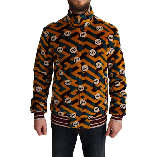 Dolce & Gabbana Multicolor Velvet DG Logo Mens Sweater Jacket