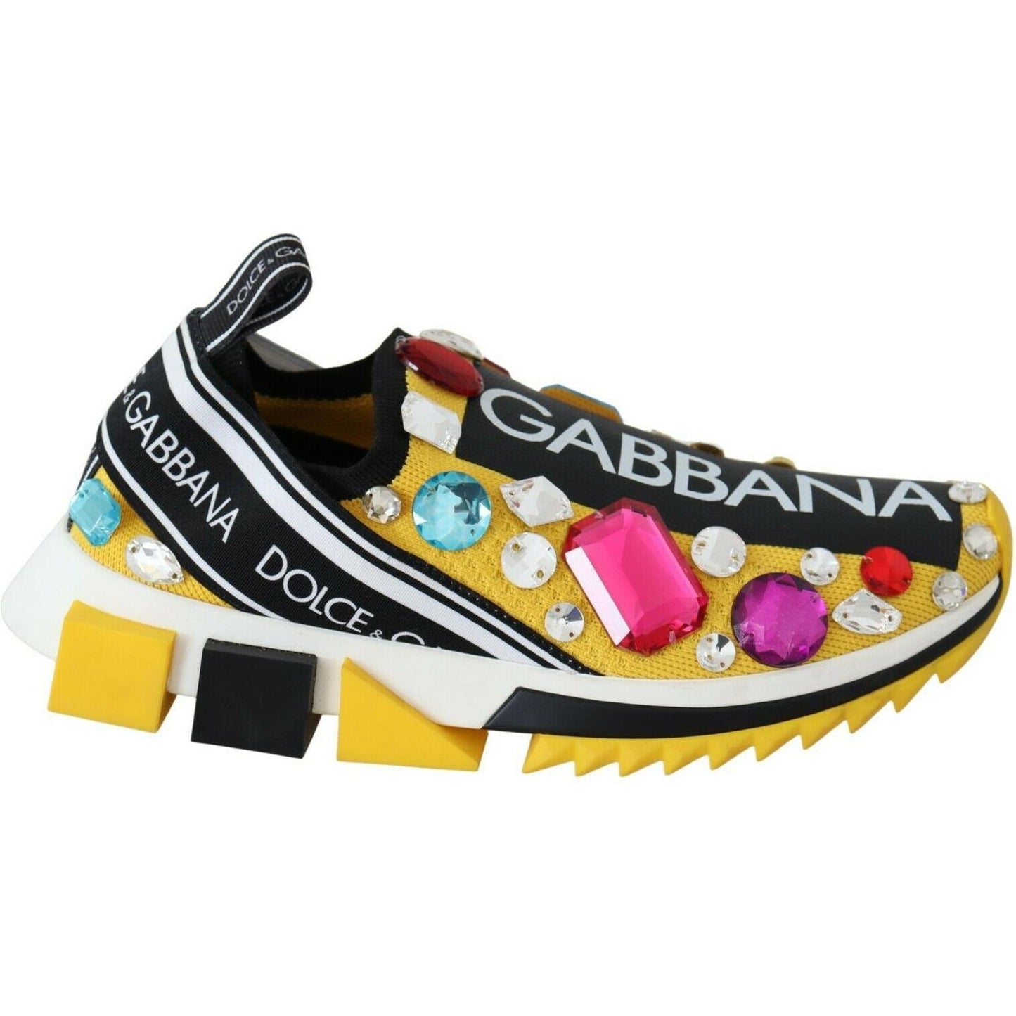 Dolce & Gabbana Yellow Multicolor Crystals Sneakers Shoes LA8936-36