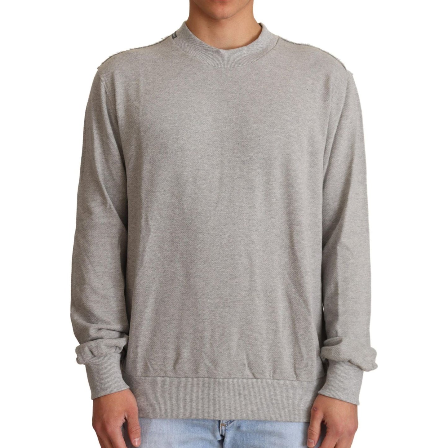 Dolce & Gabbana Gray Cotton Crewneck Pullover Sweater MAN SWEATERS