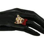 Dolce & Gabbana Gold Brass Resin Beige Dog Pet Branded Accessory Ring SMY2256- 50