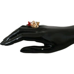 Dolce & Gabbana Gold Brass Resin Beige Dog Pet Branded Accessory Ring SMY2256- 50