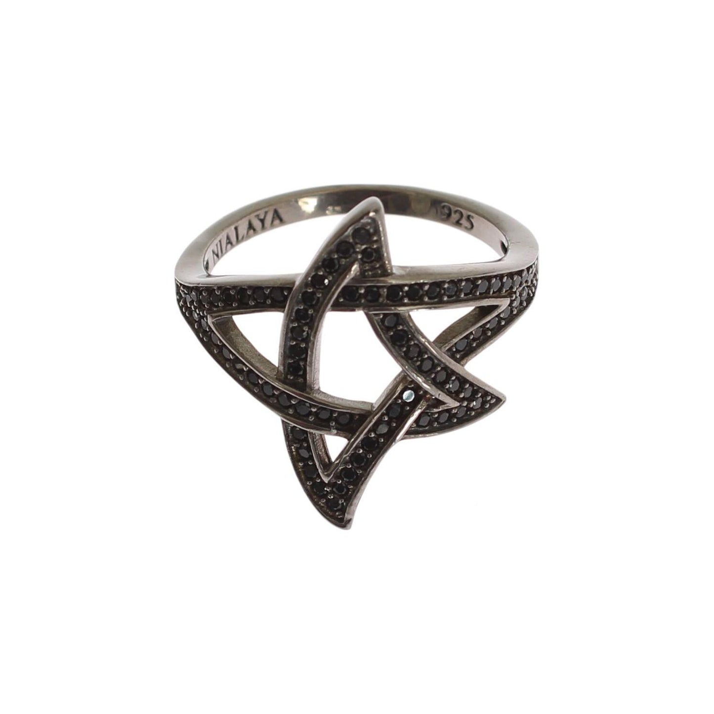 Nialaya Black CZ Rhodium 925 Silver Womens Ring SIG19087-US6
