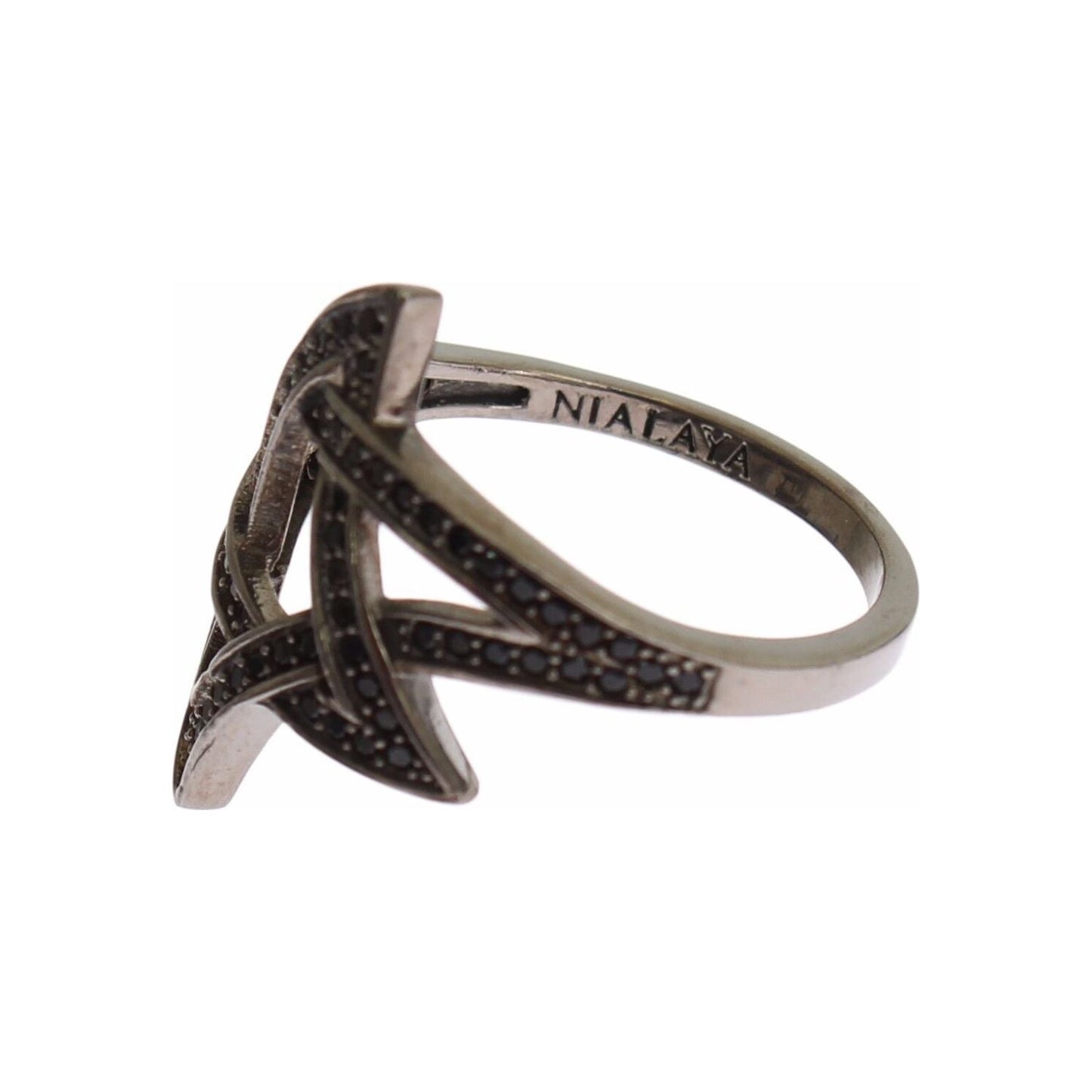 Nialaya Black CZ Rhodium 925 Silver Womens Ring SIG19087-US6