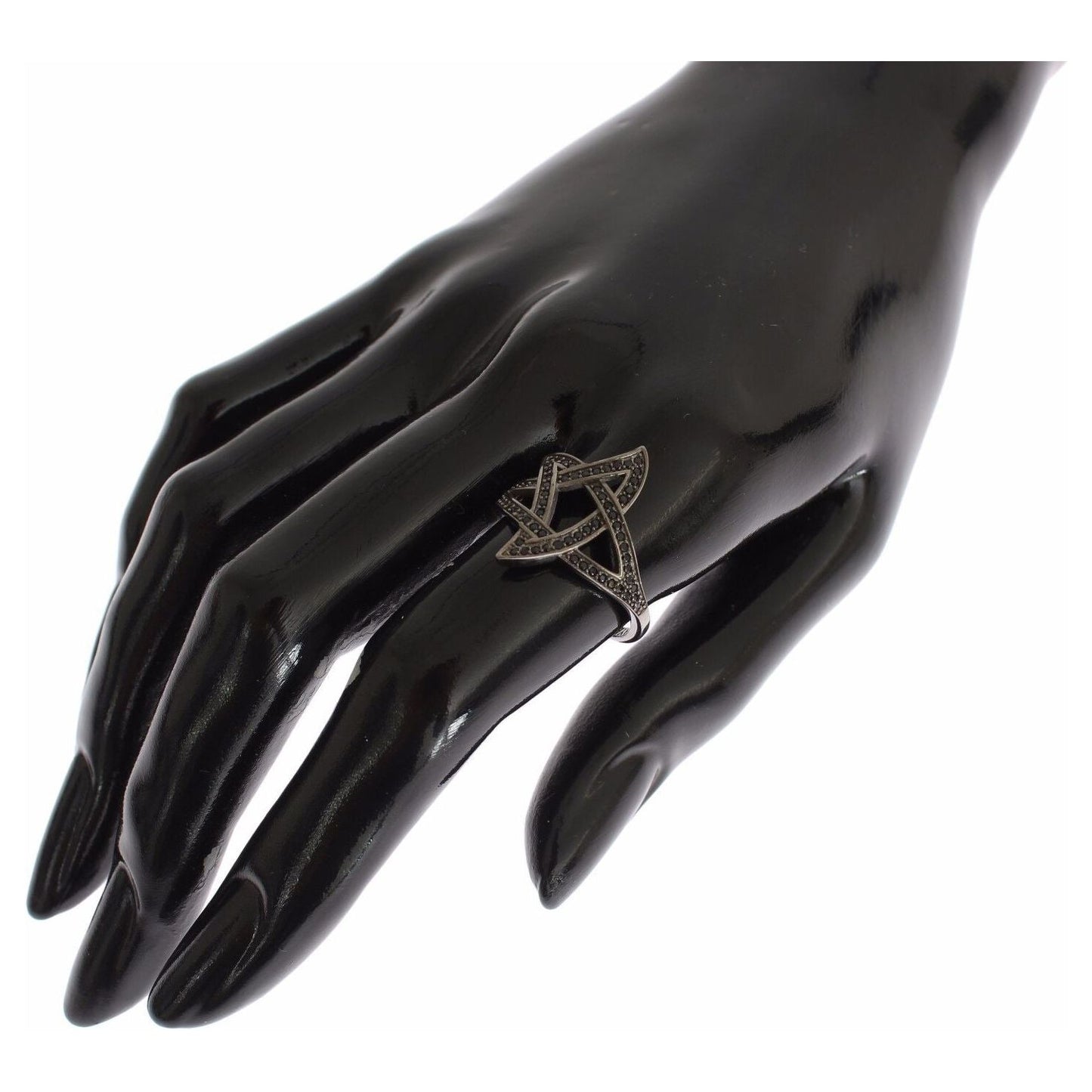 Nialaya Black CZ Rhodium 925 Silver Womens Ring SIG19087-US6
