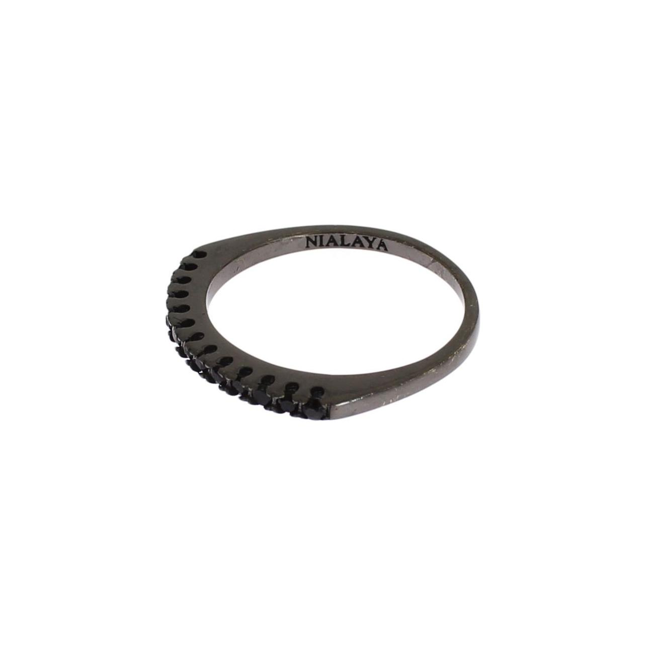 Nialaya Black CZ Rhodium 925 Silver Womens Ring SIG19108-US3