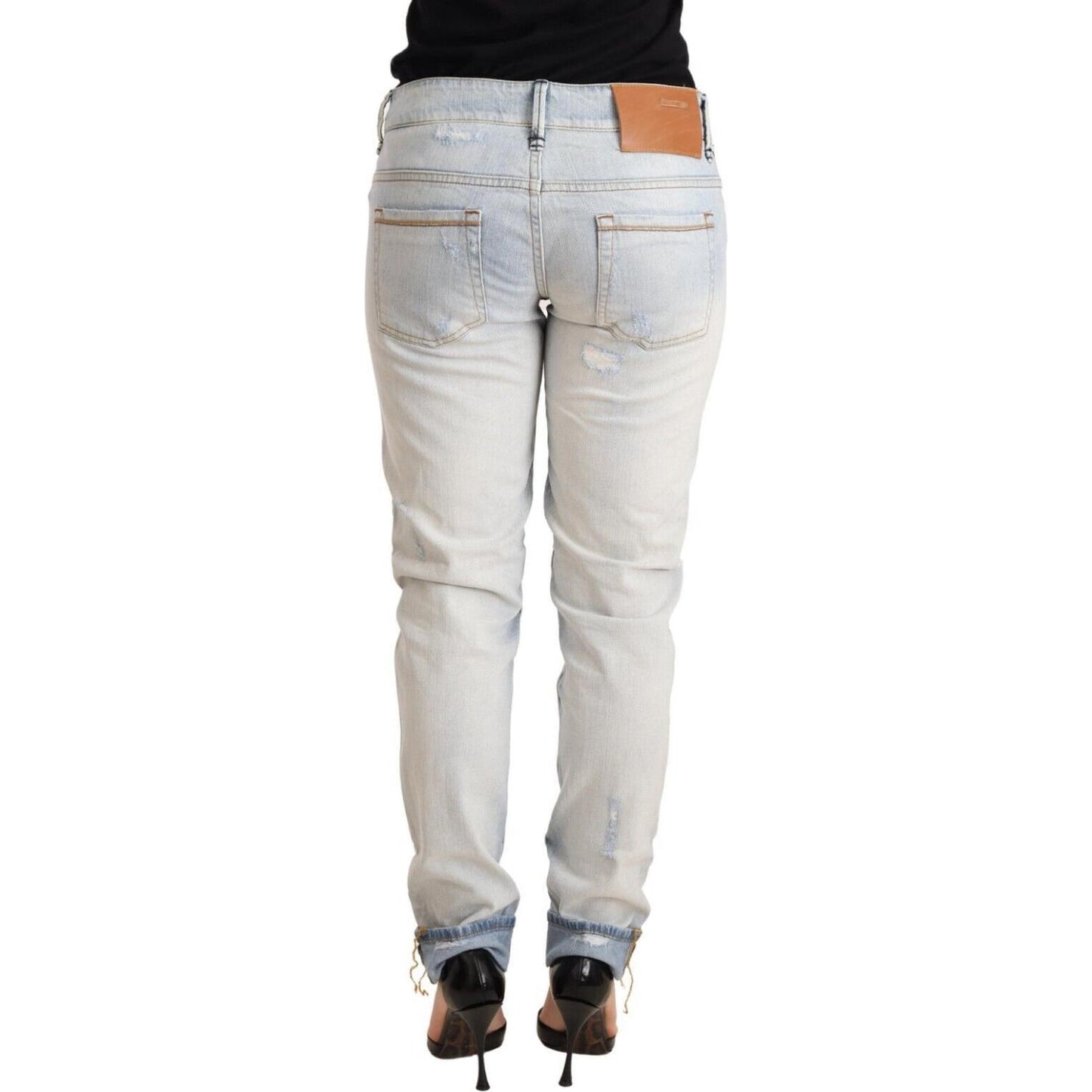 Acht Light Blue Distressed Cotton Folded Hem Denim Trouser Jeans PAN71805-26