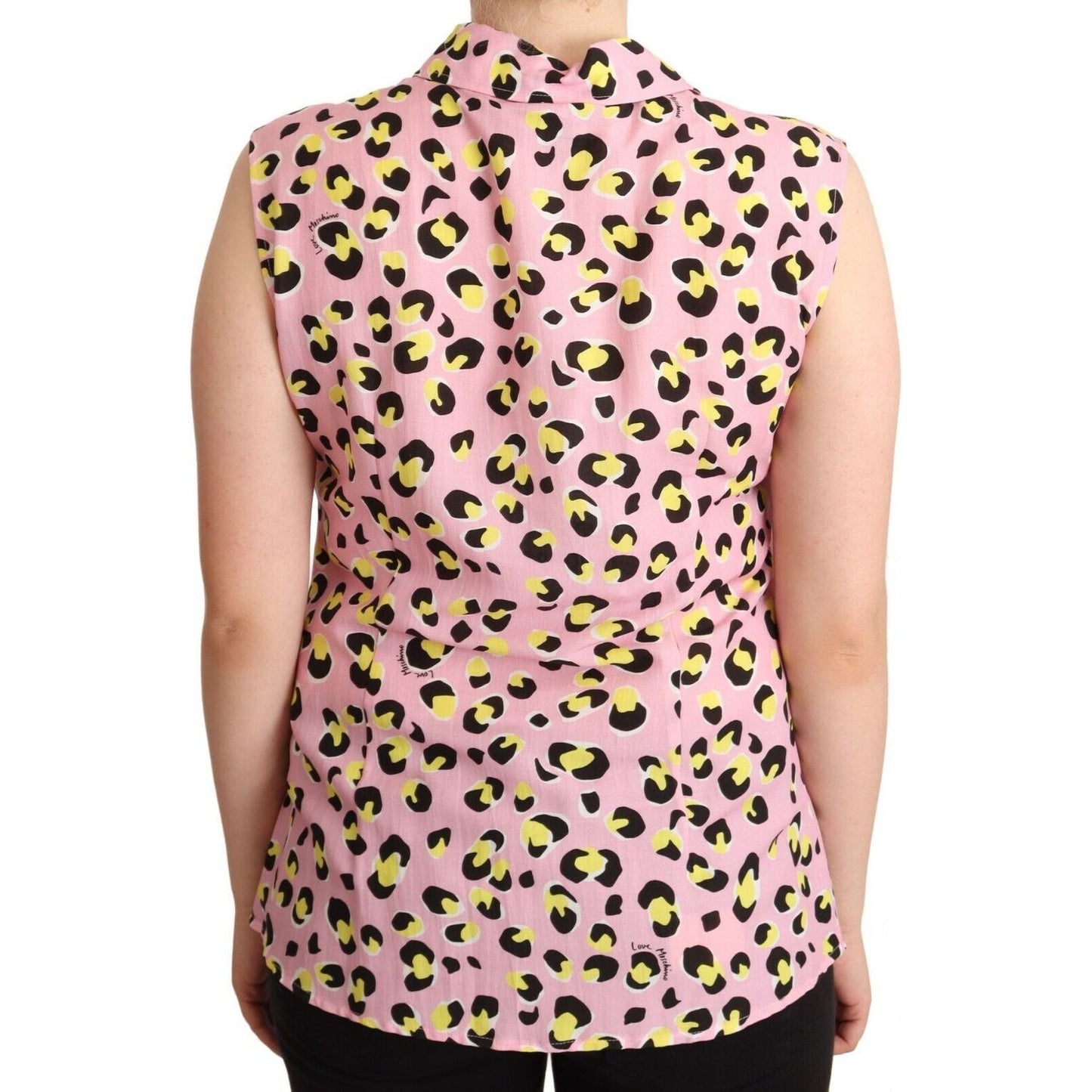 Love Moschino Pink Leopard Print Sleeveless Collared Polo Top WOMAN T-SHIRTS