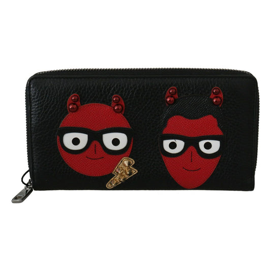 Dolce & Gabbana Black Red Leather #DGFAMILY Zipper Continental Wallet