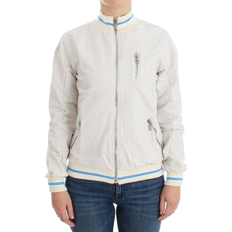 John Galliano Elegant White Zip Cardigan John Galliano Light Gray