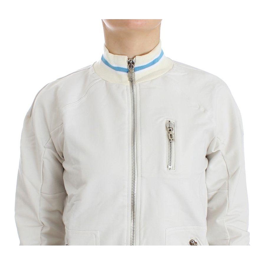 John Galliano Elegant White Zip Cardigan John Galliano Light Gray