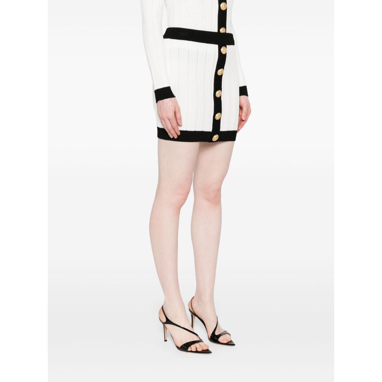 Balmain Button-embellished ribbed-knit mini skirt FF1LB039KI64GAB-AI25