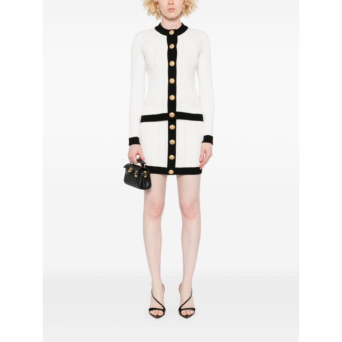 Balmain Button-embellished ribbed-knit mini skirt FF1LB039KI64GAB-AI25