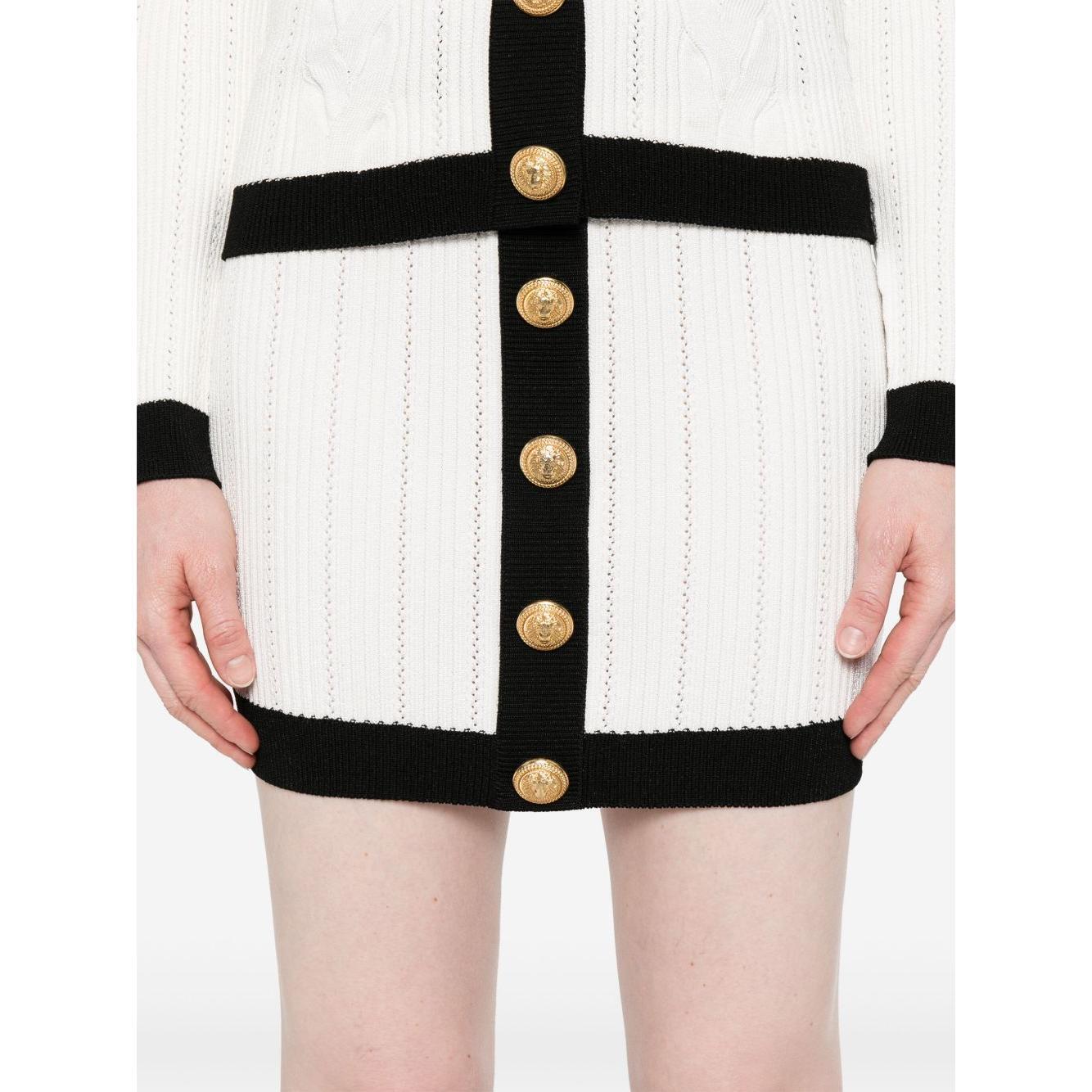 Balmain Button-embellished ribbed-knit mini skirt FF1LB039KI64GAB-AI25