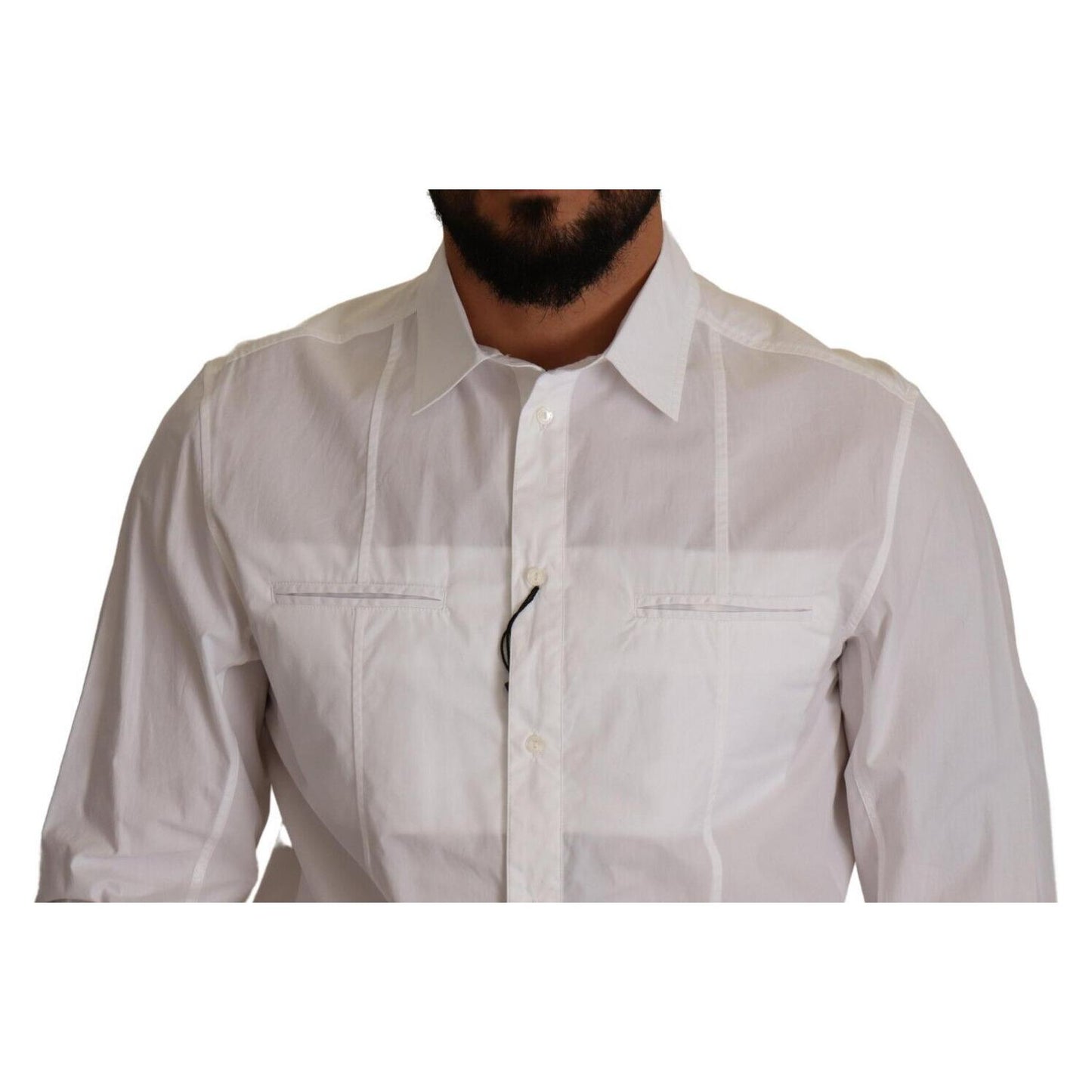Dolce & Gabbana White Cotton Button Down Men Collared Shirt