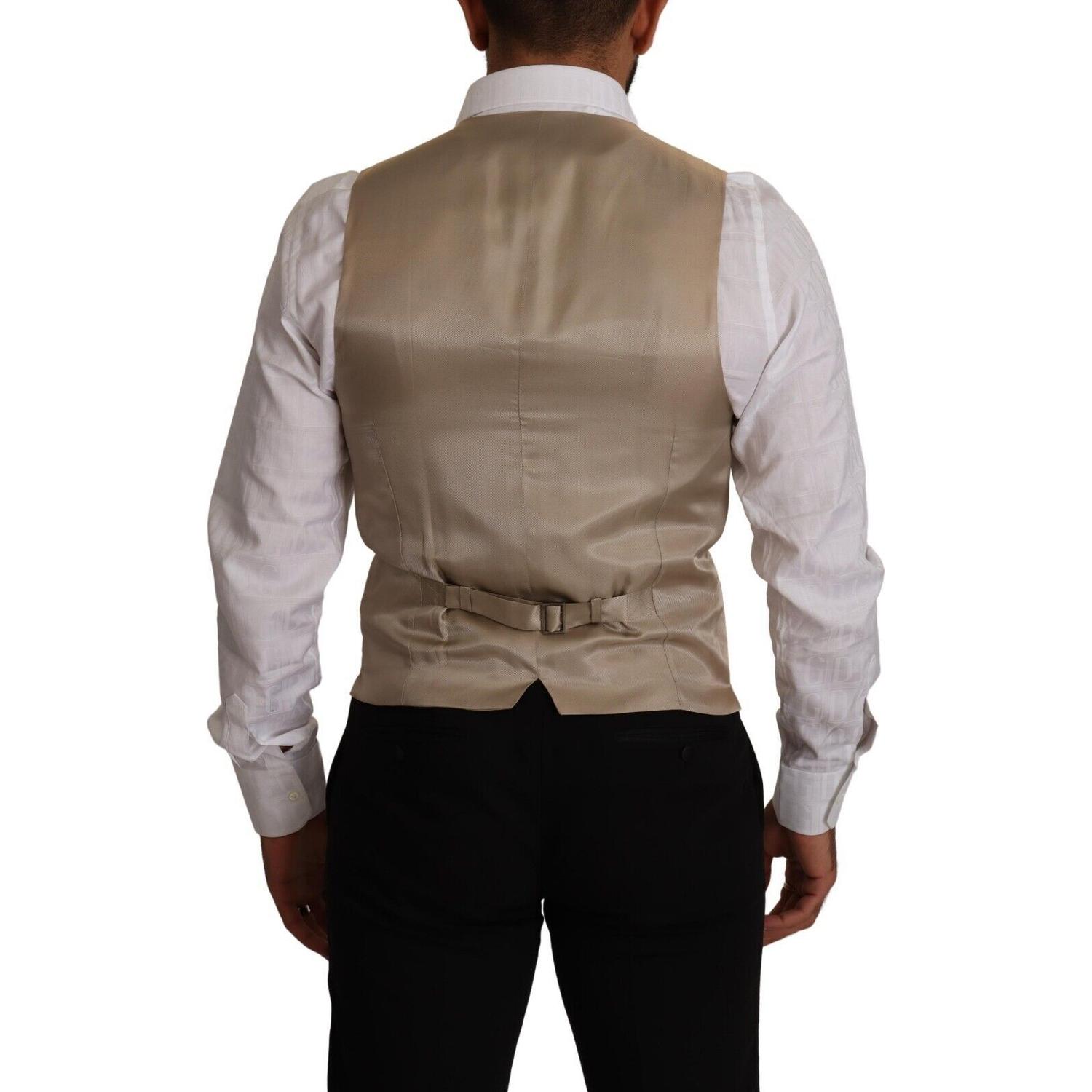 Dolce & Gabbana Beige Cotton Silk Slim Fit Waistcoat Vest