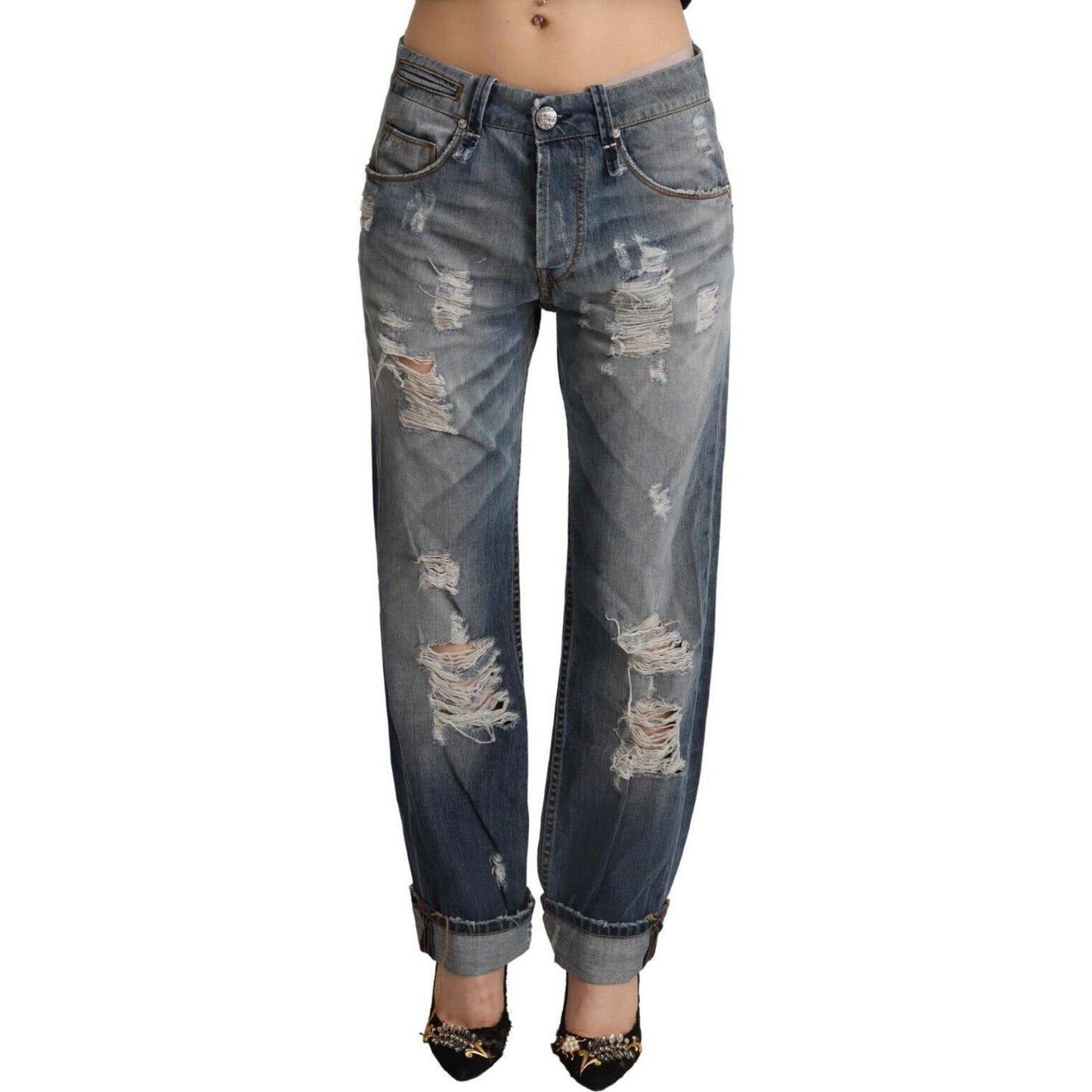 Acht Blue Tattered Mid Waist Straight Denim Cotton Jeans PAN71829 - 26