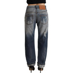 Acht Blue Tattered Mid Waist Straight Denim Cotton Jeans PAN71829 - 26