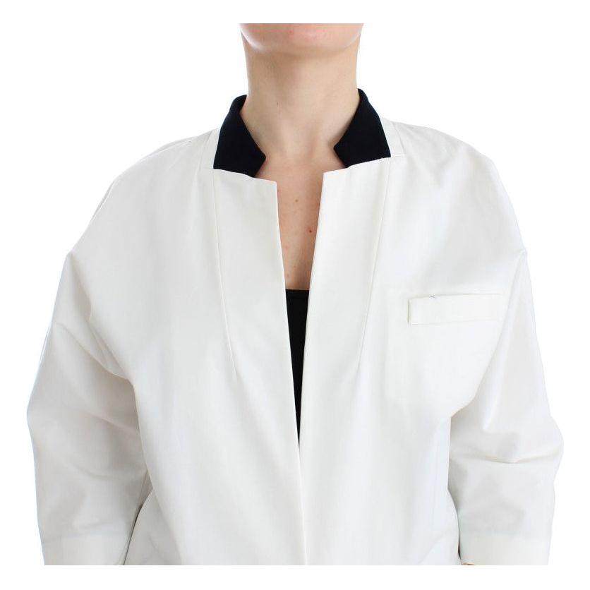 Andrea Pompilio Chic White Cotton Blend Blazer Blazer Jacket Andrea Pompilio Light Gray