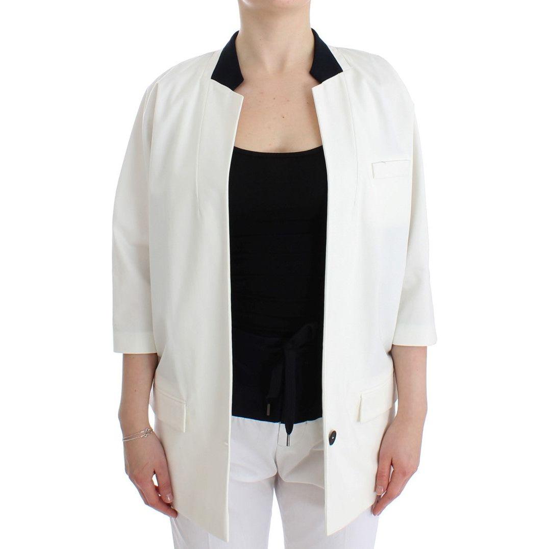 Andrea Pompilio Chic White Cotton Blend Blazer Blazer Jacket Andrea Pompilio Light Gray