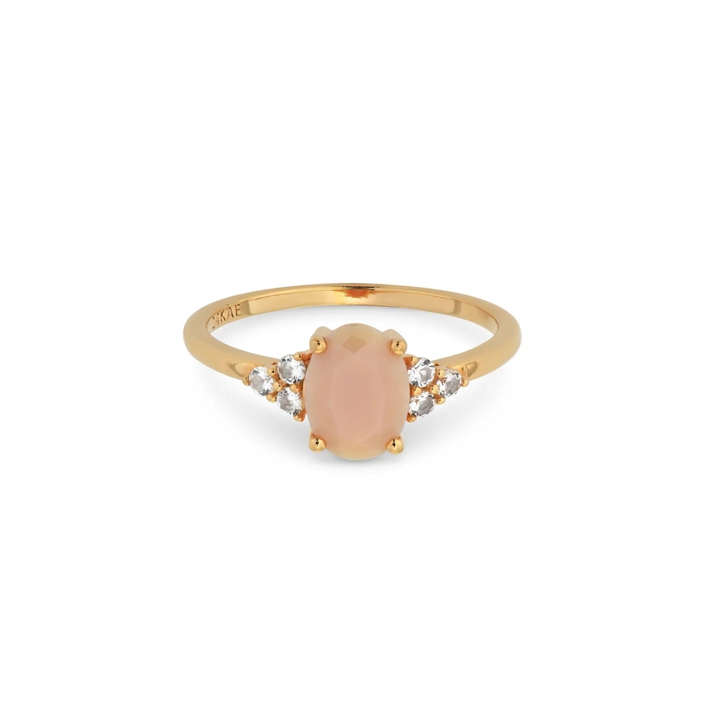 Gold ring with a pink gemstone and diamond accents, featuring 24KAE JEWELS JEWELRY Mod. 12405Y/54.