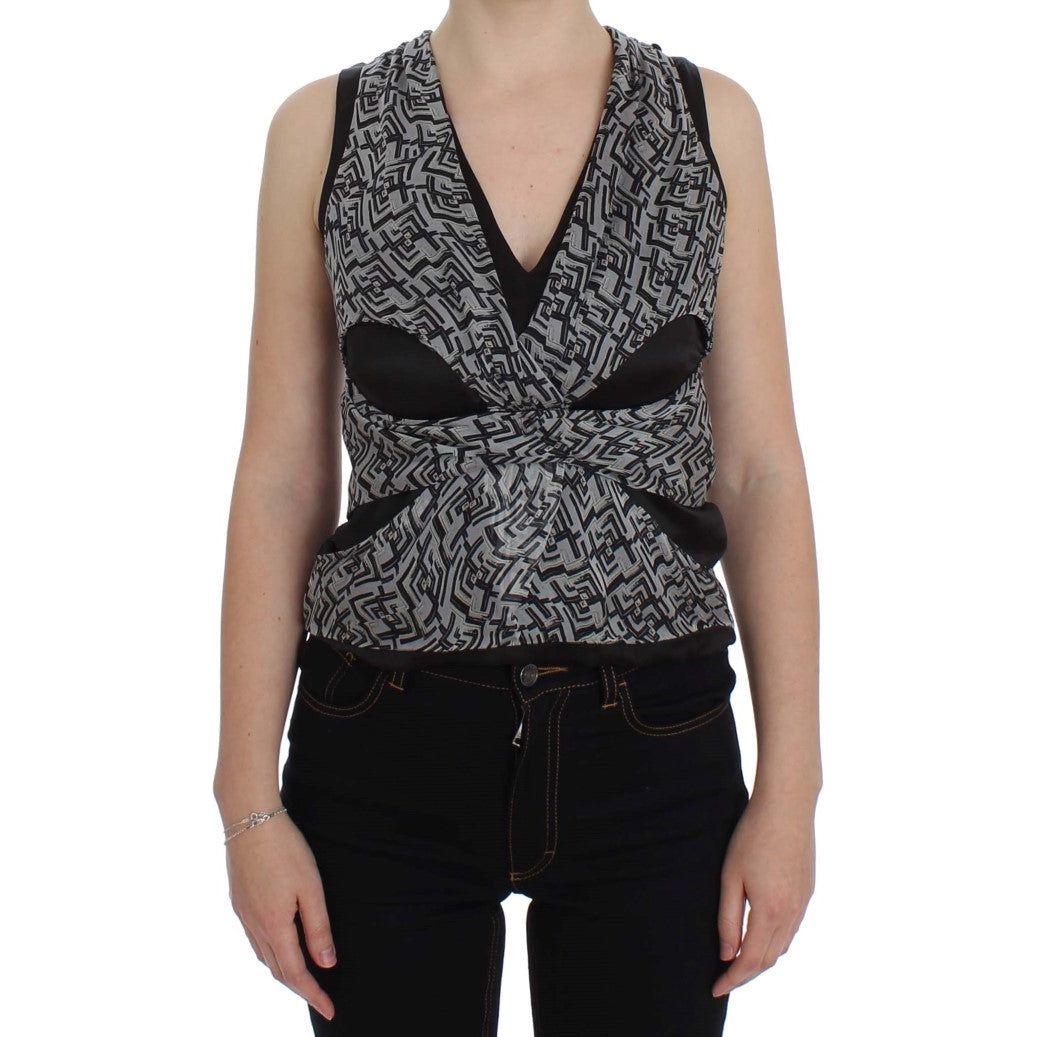 Karl Lagerfeld Gray Black Silk Blouse Top SIG32530-1