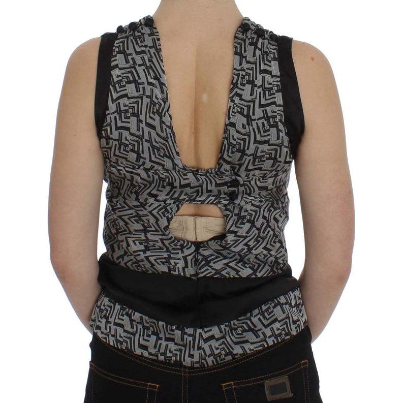 Karl Lagerfeld Gray Black Silk Blouse Top SIG32530-1