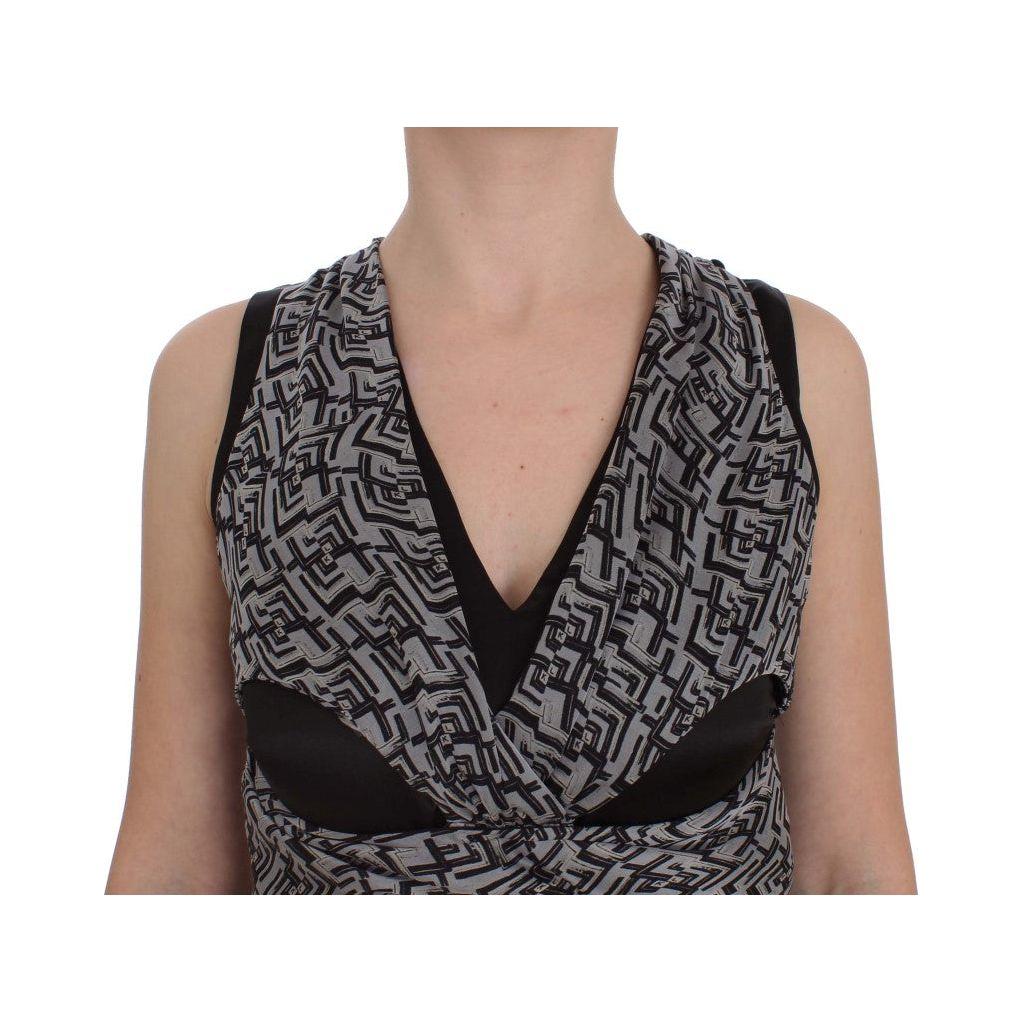 Karl Lagerfeld Gray Black Silk Blouse Top SIG32530-1