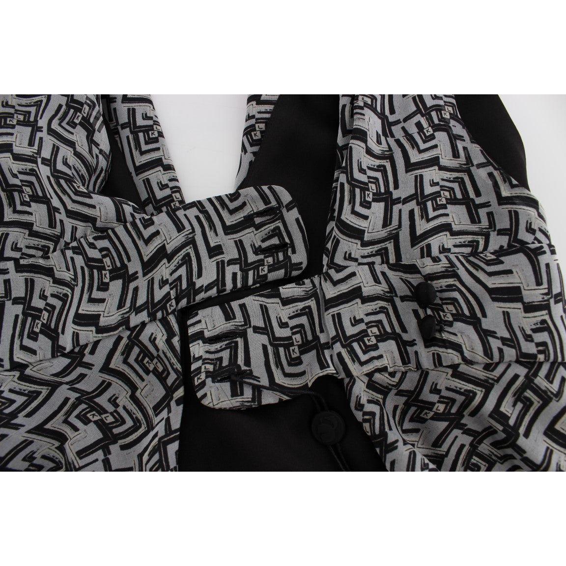 Karl Lagerfeld Gray Black Silk Blouse Top SIG32530-1