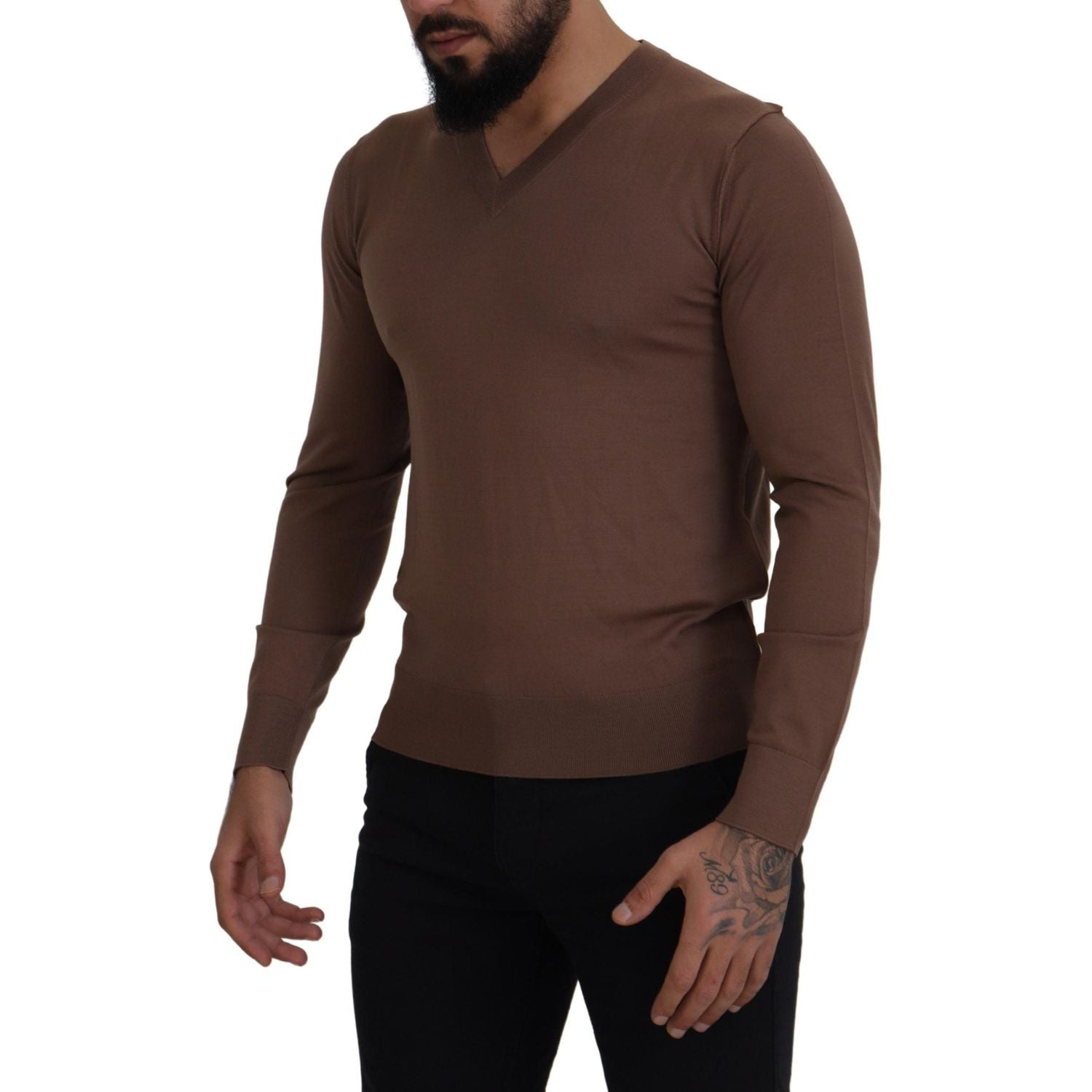 Dolce & Gabbana Brown Wool Men V-neck Pullover Sweater