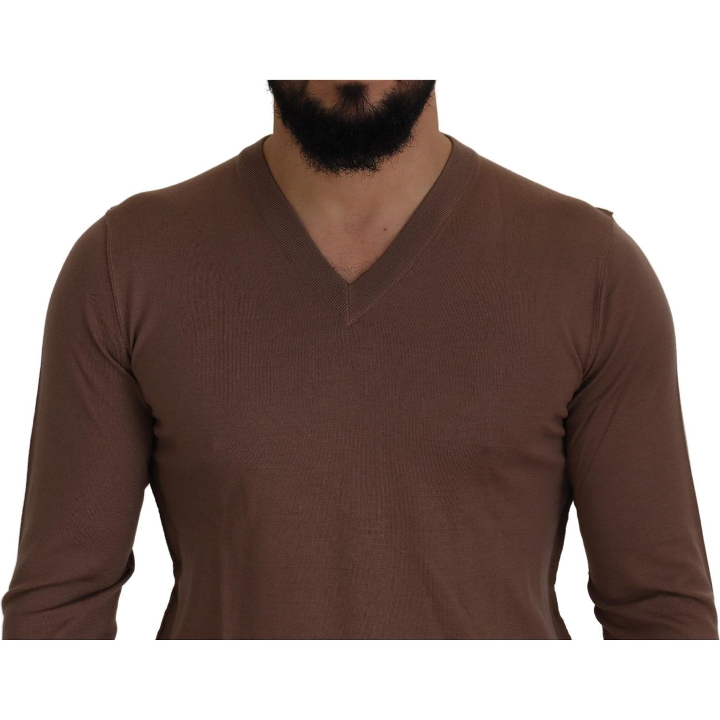 Dolce & Gabbana Brown Wool Men V-neck Pullover Sweater