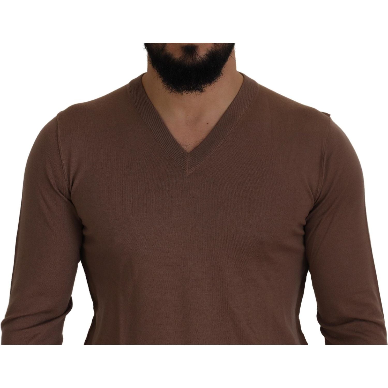 Dolce & Gabbana Brown Wool Men V-neck Pullover Sweater