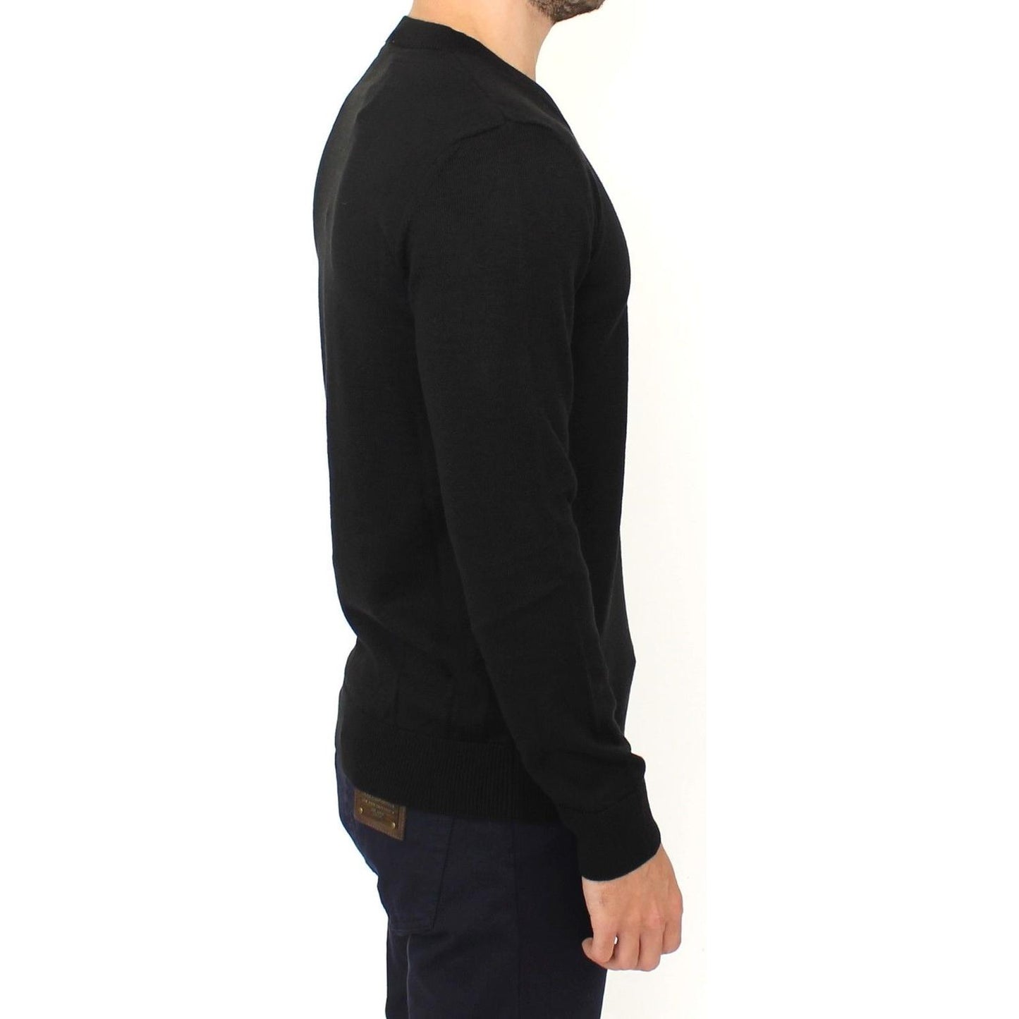 Ermanno Scervino Elegant Black V-Neck Wool Blend Sweater Ermanno Scervino Antique White