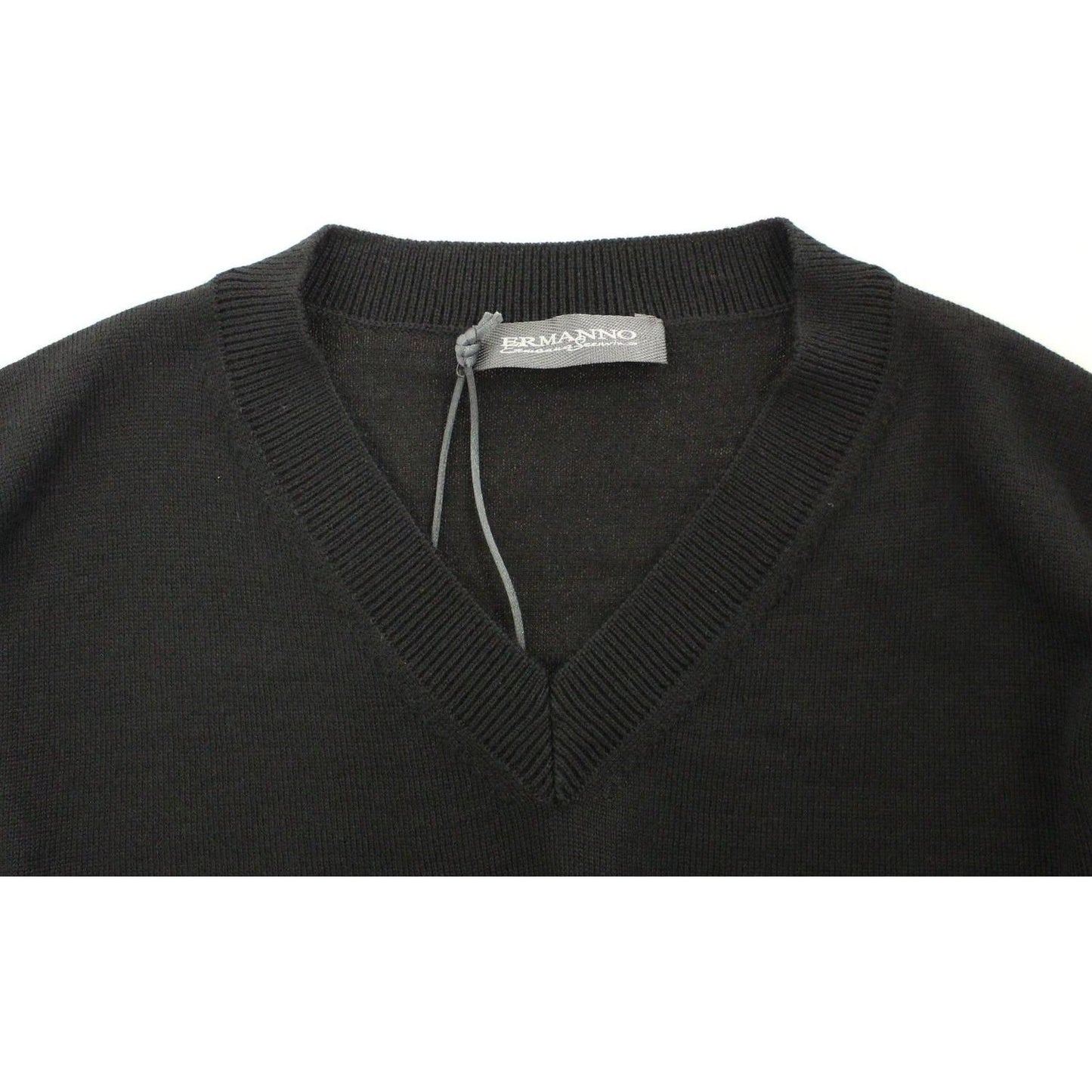 Ermanno Scervino Elegant Black V-Neck Wool Blend Sweater Ermanno Scervino Dark Slate Gray