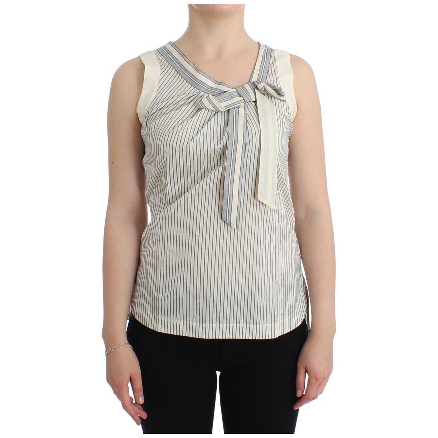 Ermanno Scervino Beachwear Striped Top Blouse Shirt Bow Tank SIG11505-1
