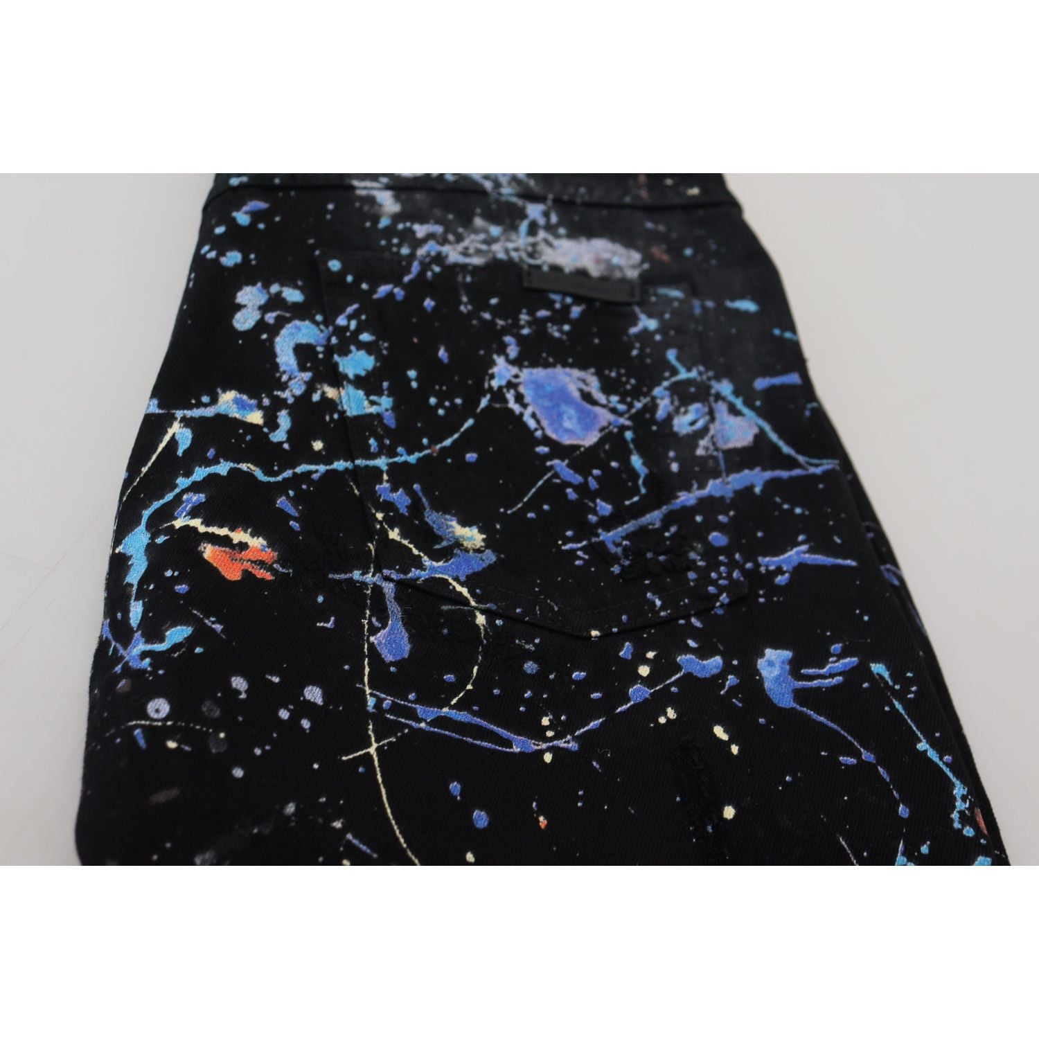 Dolce & Gabbana Black Cotton Color Splash Print Denim Jeans