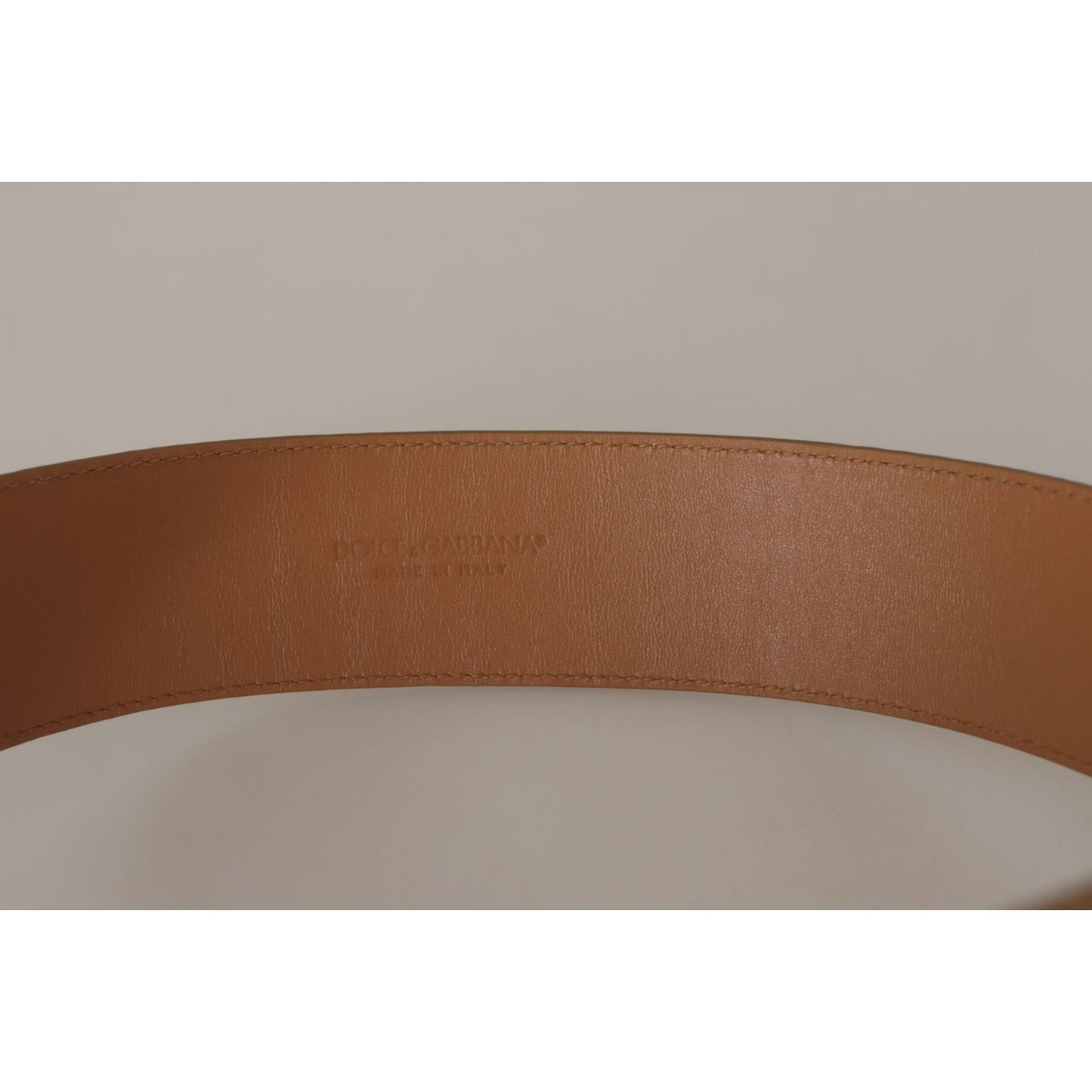 Dolce & Gabbana Brown Beige Leather Gold Metal Oval Buckle Belt WMB124 - 75