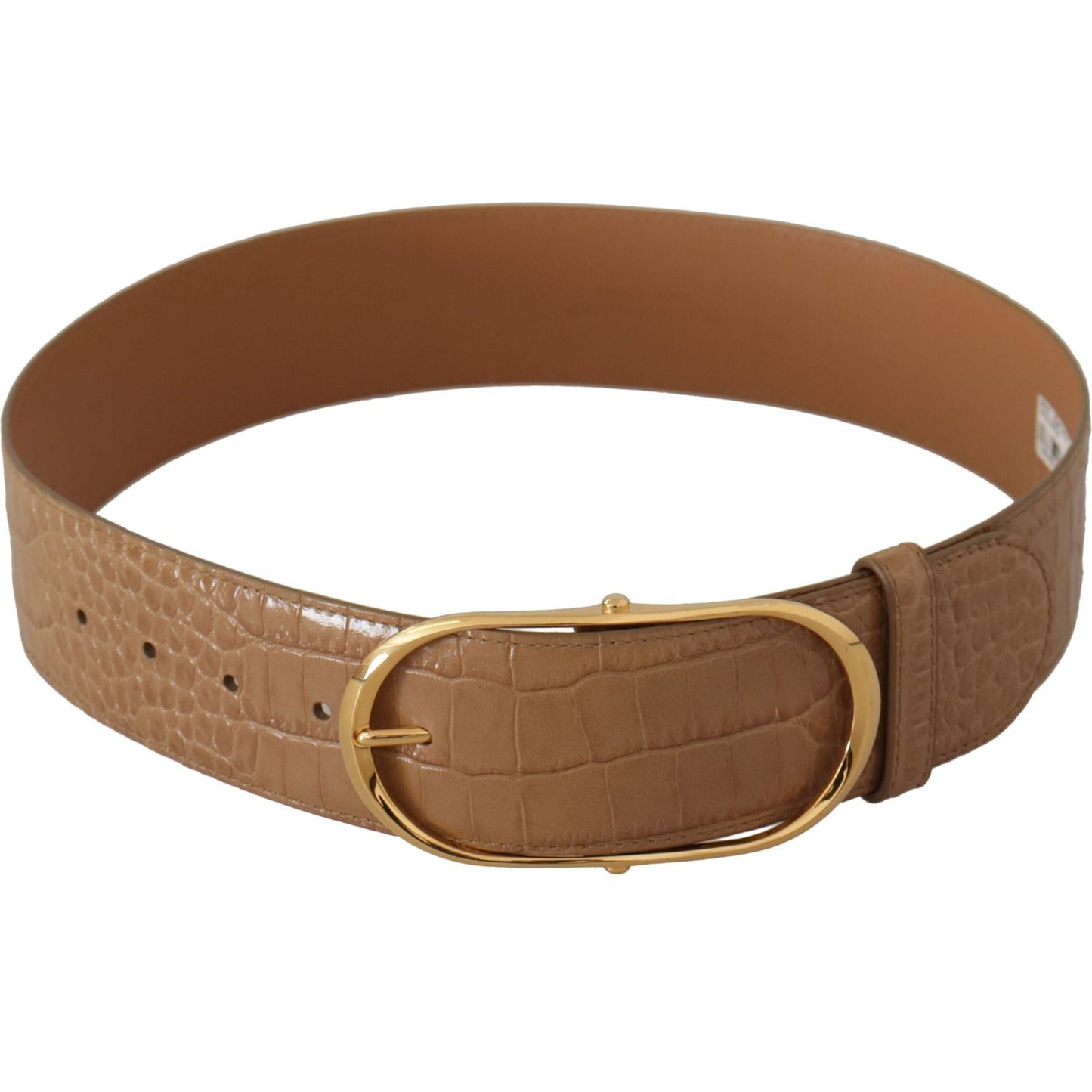 Dolce & Gabbana Brown Beige Leather Gold Metal Oval Buckle Belt WMB124 - 75