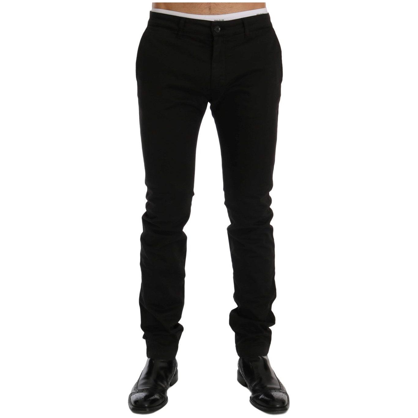 GF Ferre Elegant Slim Fit Black Cotton Trousers Jeans & Pants GF Ferre Black