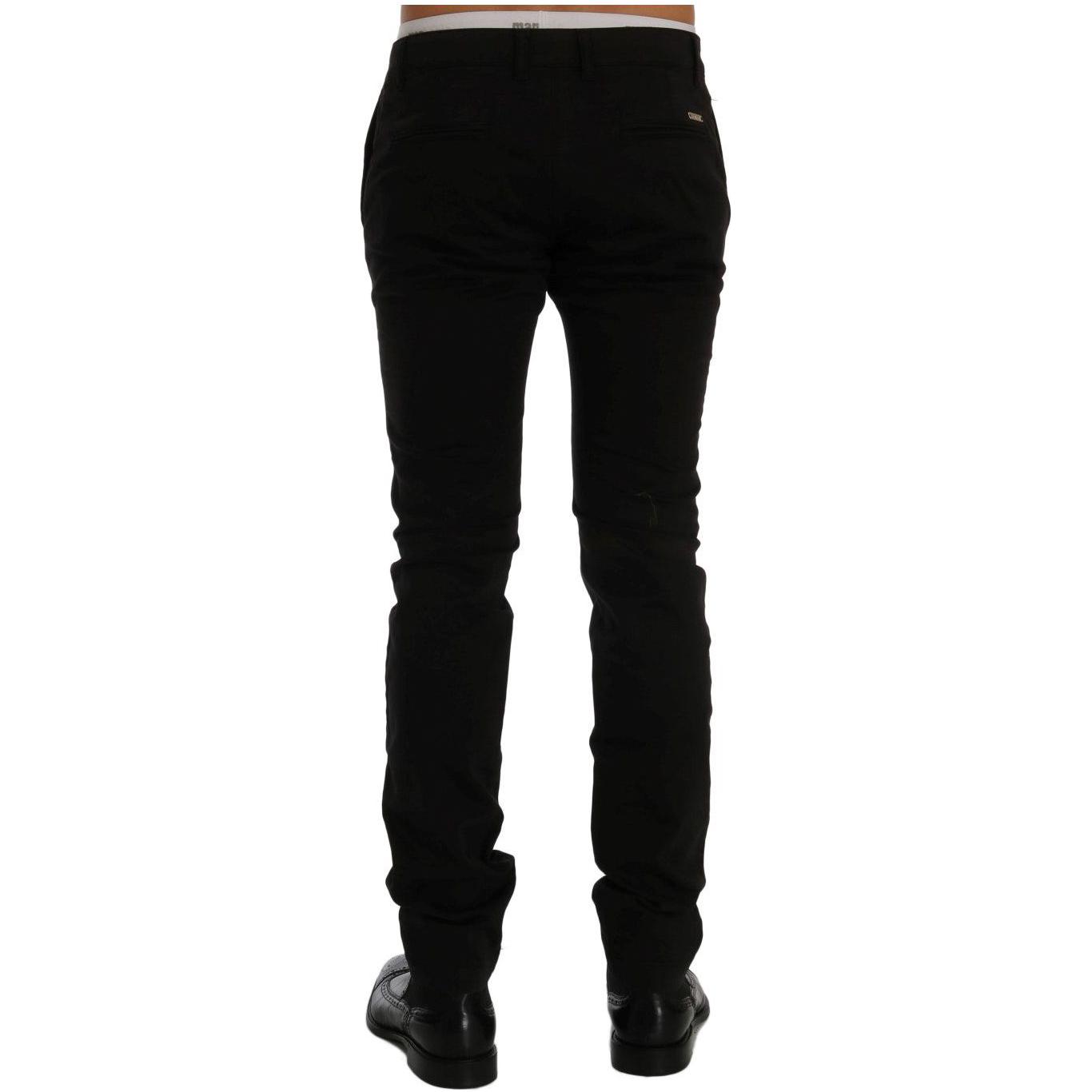 GF Ferre Elegant Slim Fit Black Cotton Trousers Jeans & Pants GF Ferre Black