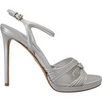 Prada Silver Leather Sandals Ankle Strap Heels Stiletto LA10140- 38.5