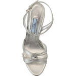 Prada Silver Leather Sandals Ankle Strap Heels Stiletto LA10140- 38.5