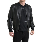 Dolce & Gabbana Black Leather Full Zip Bomber Men Jacket JKT3710-46