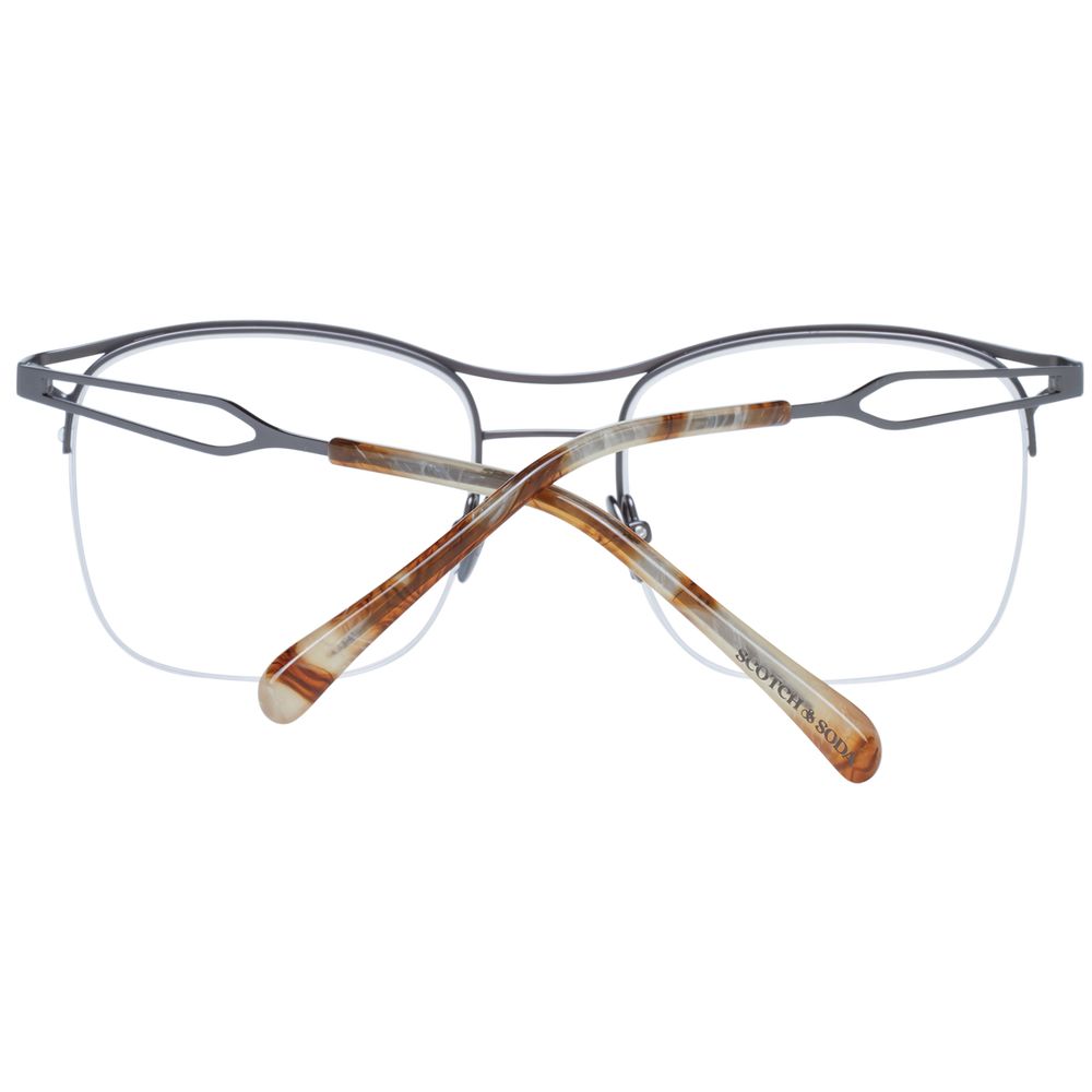 Scotch & Soda Gray Men Glasses Frame in gunmetal, metal half-rim style, 53-19-140 size, demo lenses included, branded case provided.