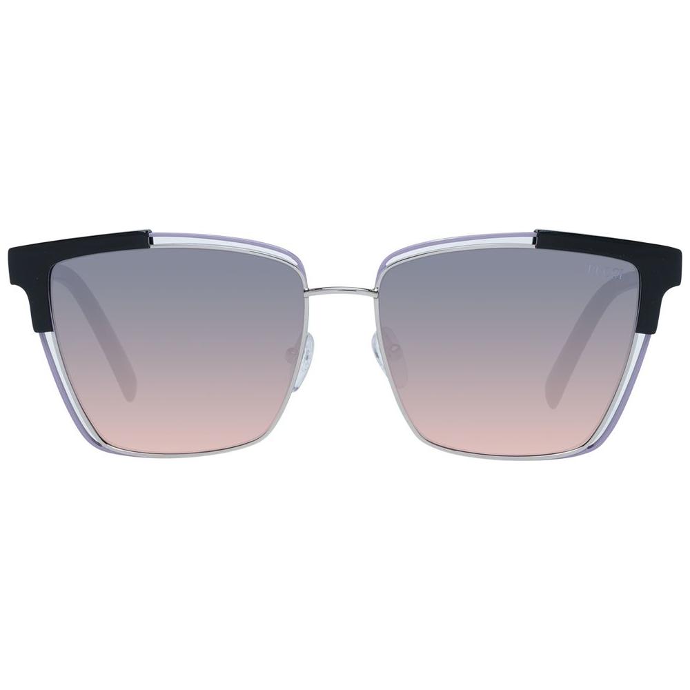 Emilio Pucci women's multicolor cat eye sunglasses with black acetate and metal frame, grey gradient mirrored lenses.
