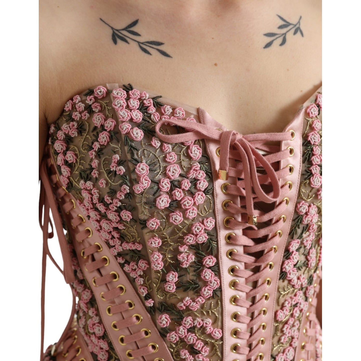 Dolce & Gabbana Pink Floral Applique Bustier Corset Top