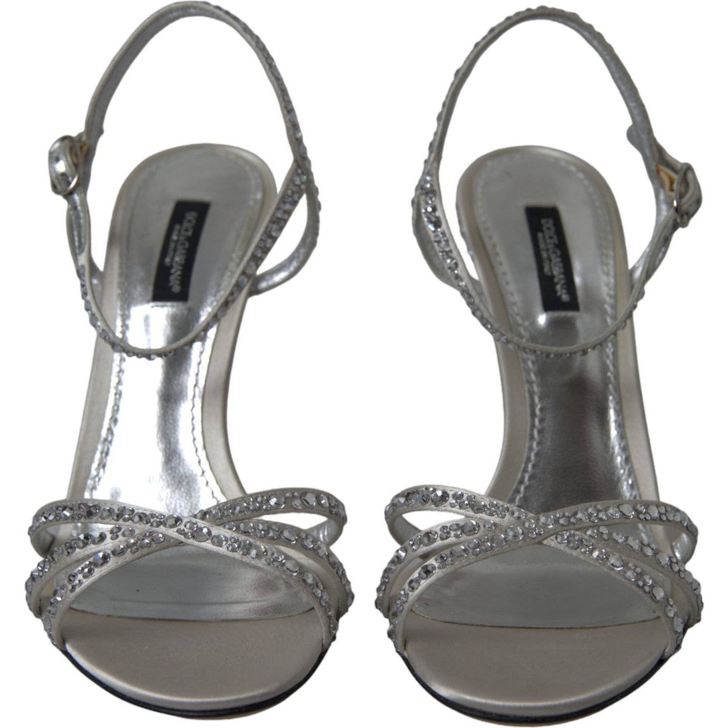 Dolce & Gabbana Silver Crystal Ankle Strap Sandals Shoes LA10368-39