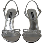 Dolce & Gabbana Silver Crystal Ankle Strap Sandals Shoes LA10368-39