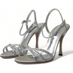 Dolce & Gabbana Silver Crystal Ankle Strap Sandals Shoes LA10368-39